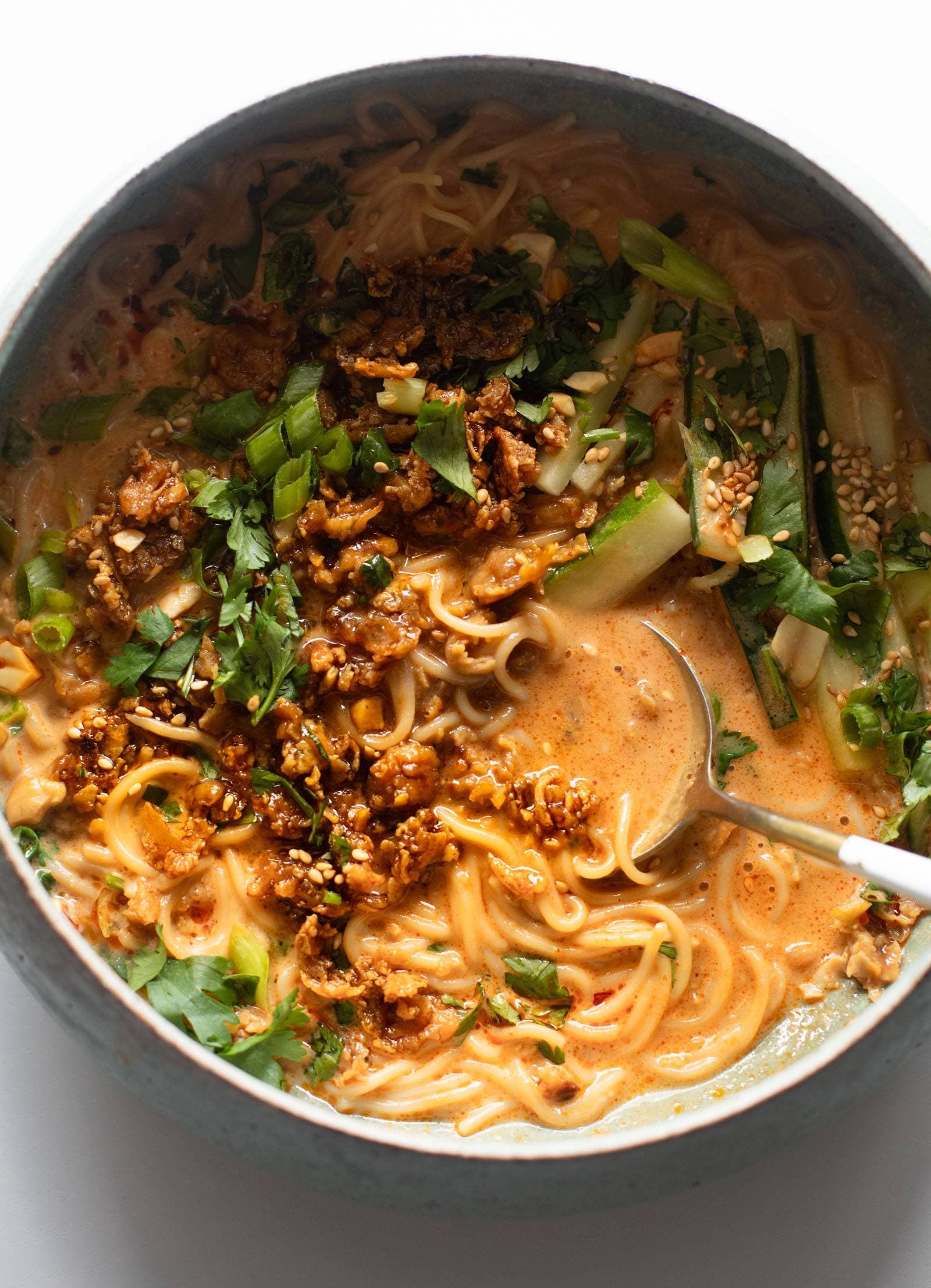 Miso Peanut Ramen Bowls with Crispy Teriyaki Tofu