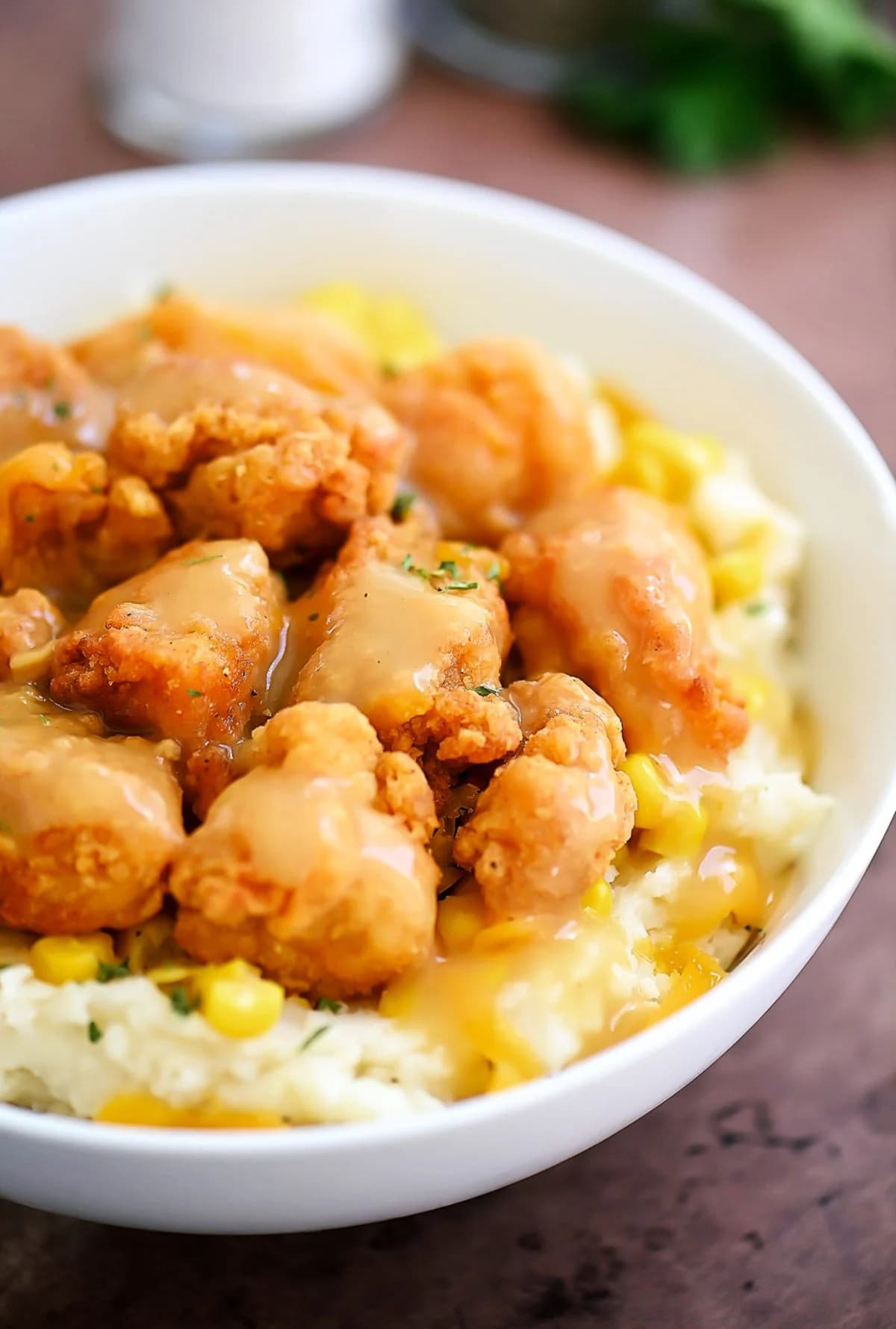 Chicken Mashed Potato Bowls with Crispy Nuggets and Turkey Gravy