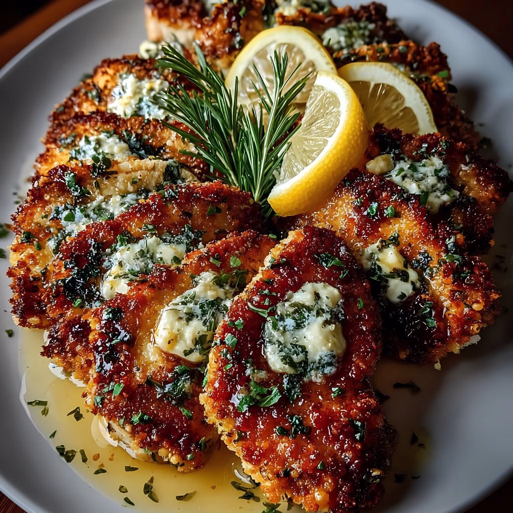 Baked Hot Honey Lemon Feta Chicken Cutlets with Crispy Herb Crust