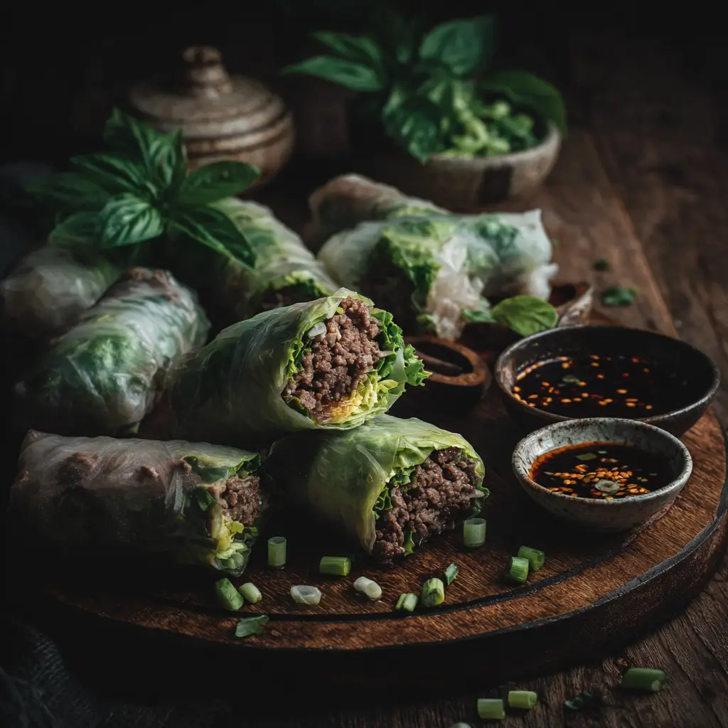 Thai Basil Beef Rolls with Marinated Beef and Herbs