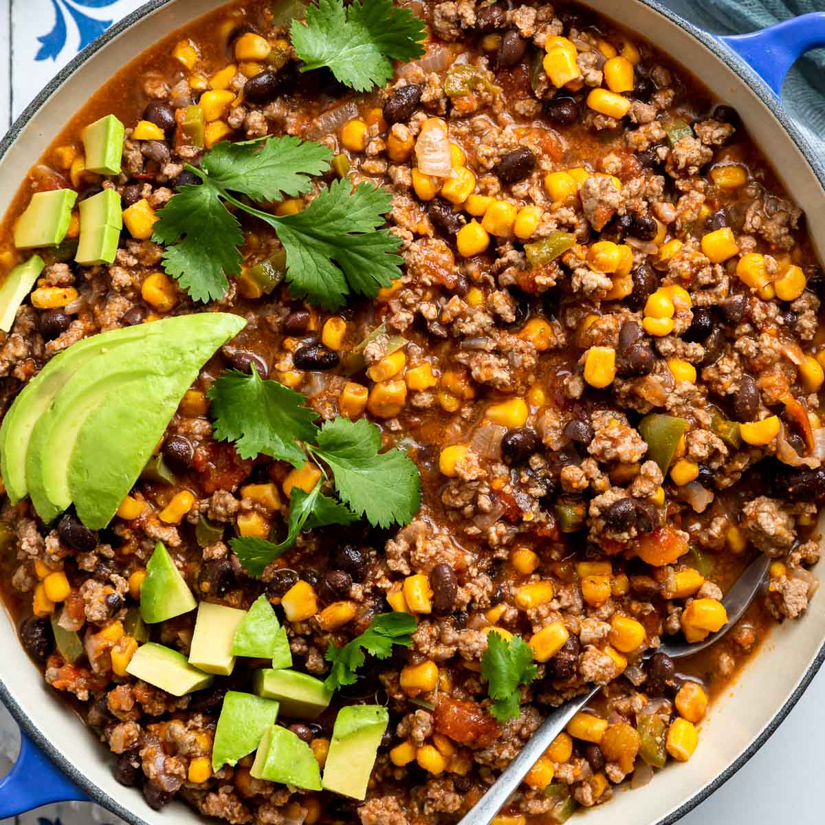 Mexican Beef Mince with Black Beans, Sweetcorn, and Tomato