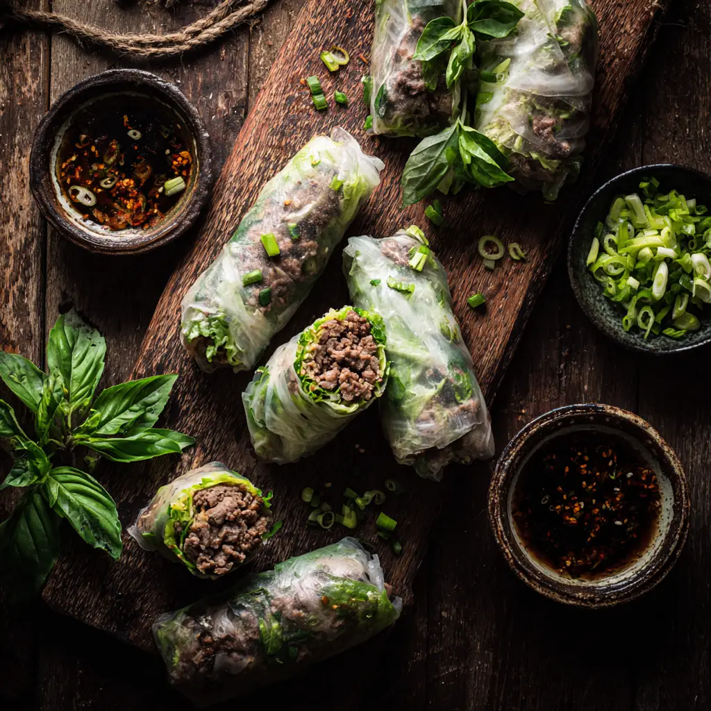 Thai Basil Beef Rolls with Marinated Beef and Herbs