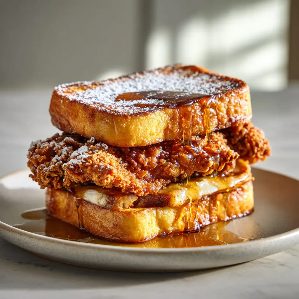 French Toast Fried Chicken Sandwich with Maple Syrup